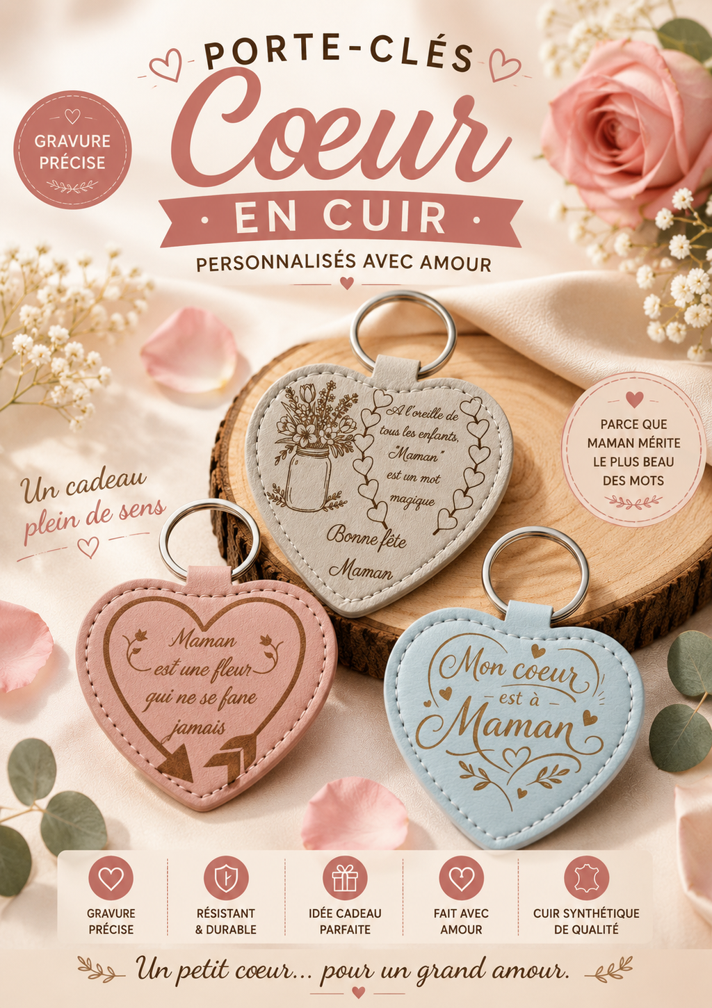 Porte-clés cœur simili cuir ( plusieurs coloris )