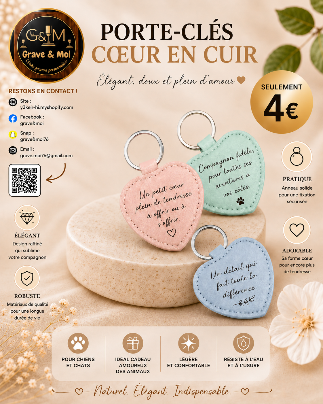 porte-clés cuir coeur