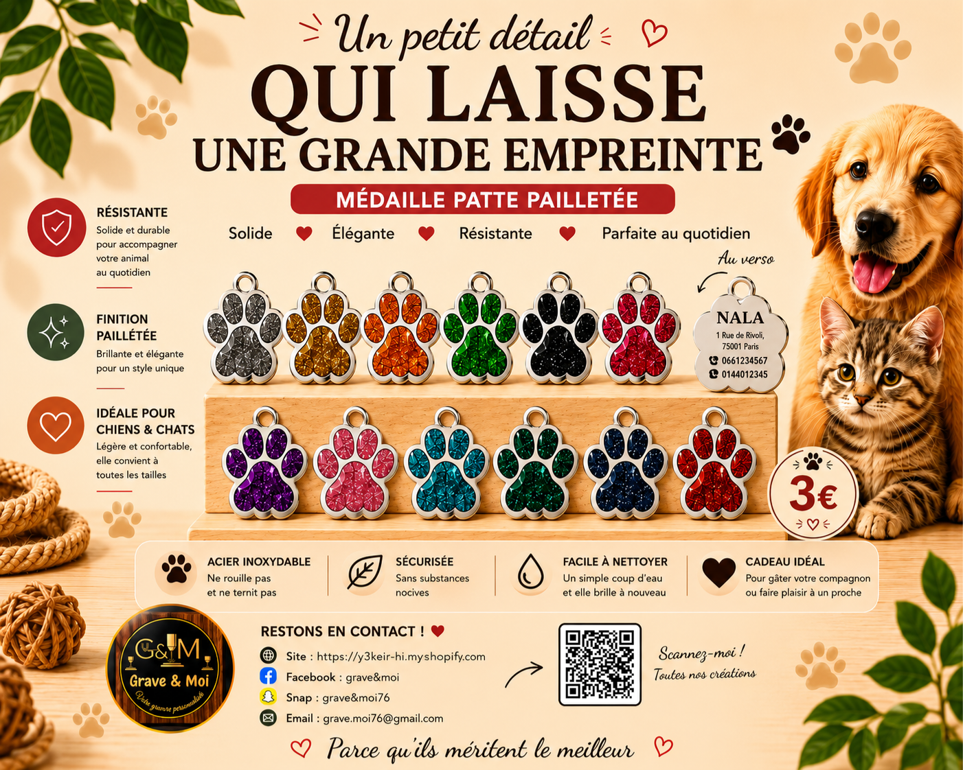 médaillon patte pailletté