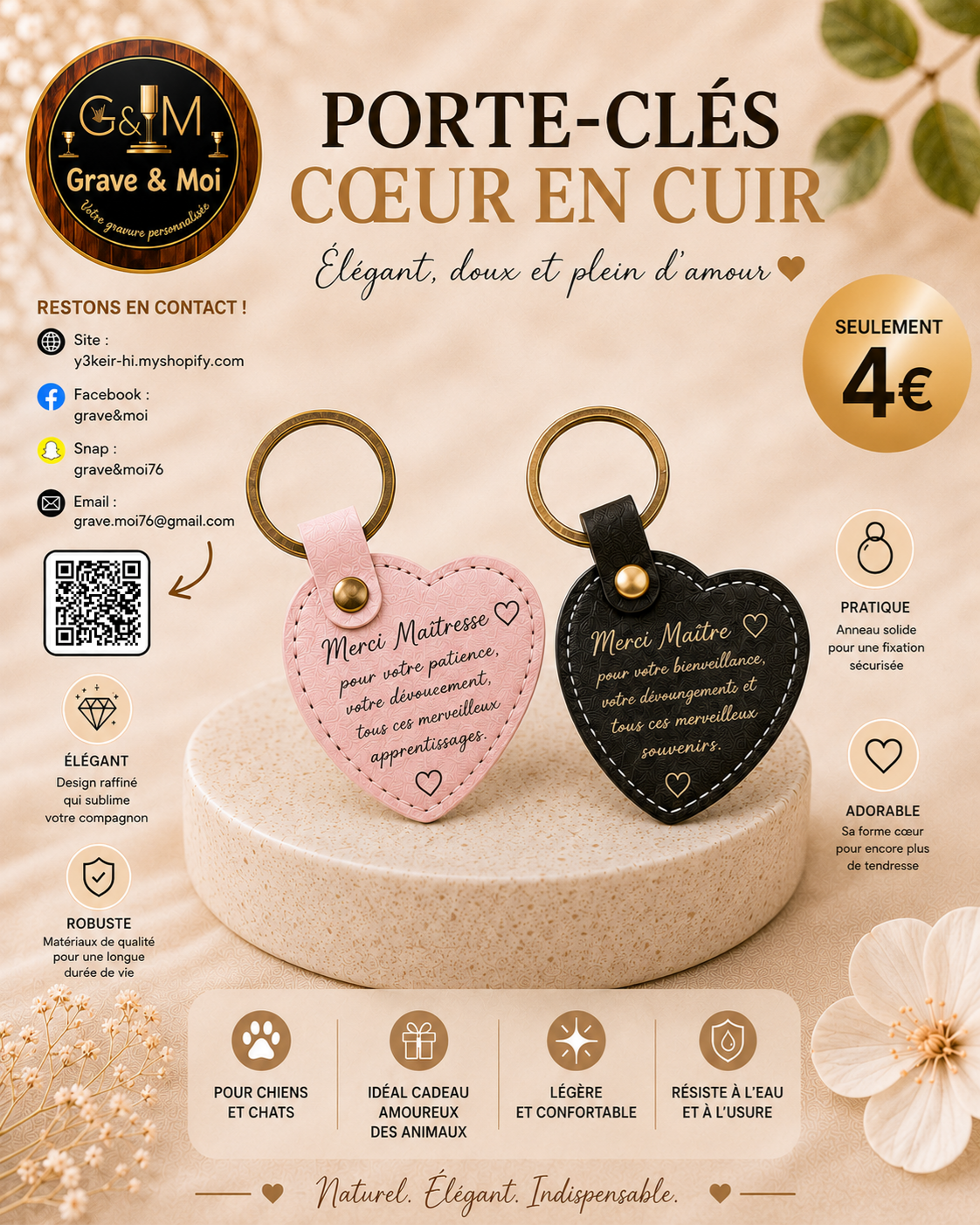 porte-clés coeur en cuir