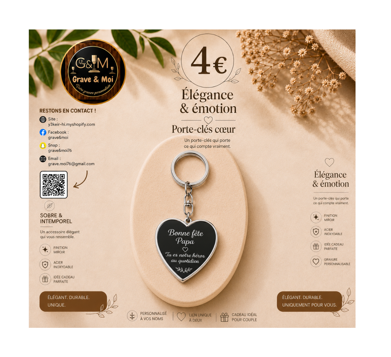 porte-cles métal double coeur