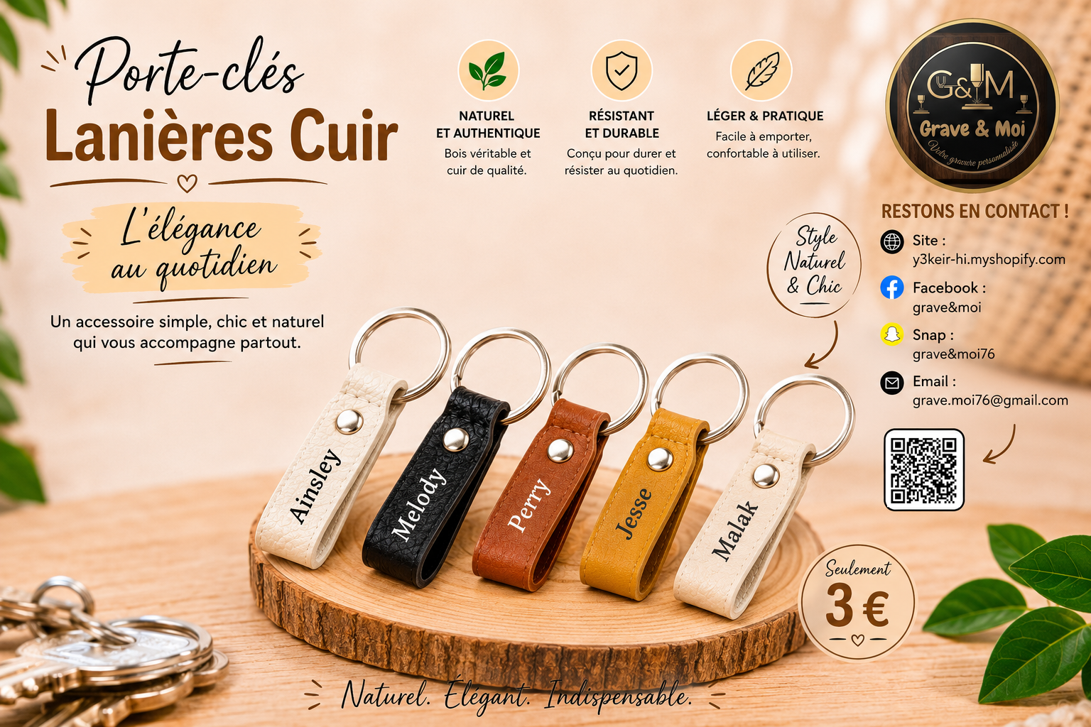 porte-clés lanière cuir