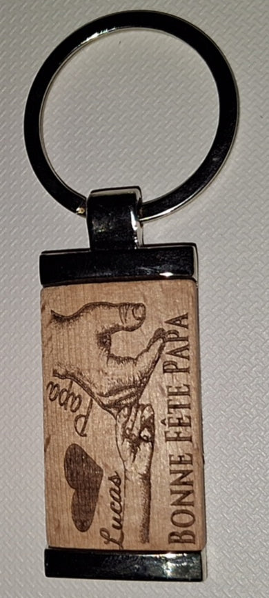 Porte-clés bois & métal rond ou rectangle