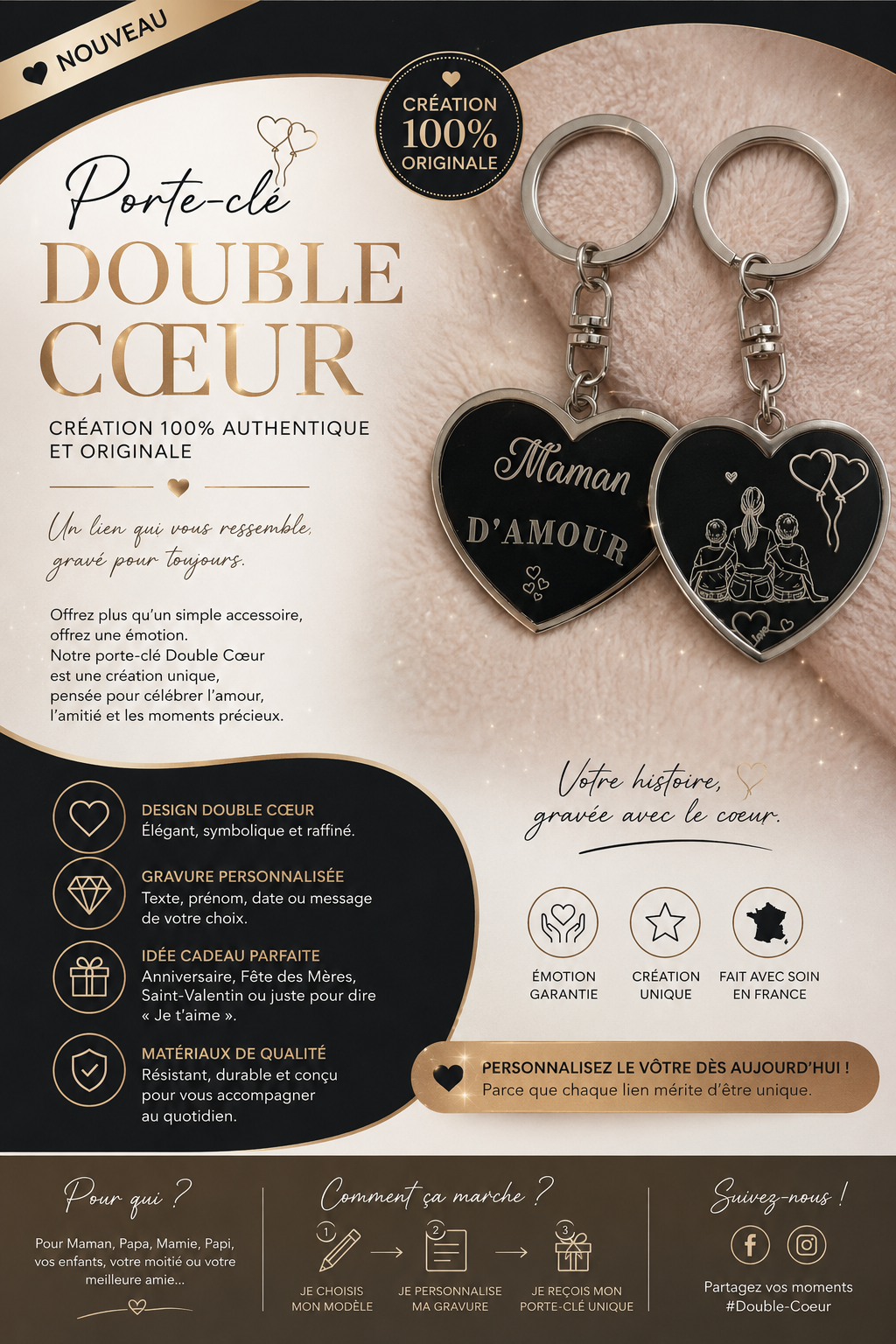 Porte-clé coeur double