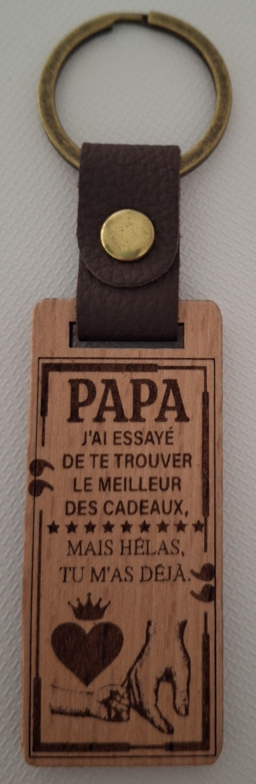 Porte-clés bois & cuir clair ou foncé