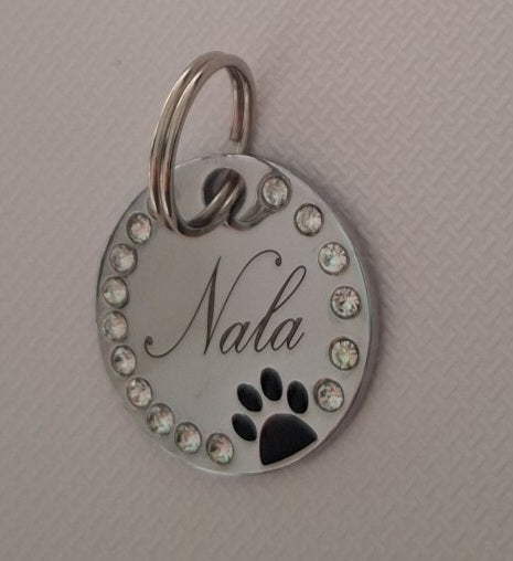 Médaillon animaux — Rond avec strass et patte ( plusieurs coloris )