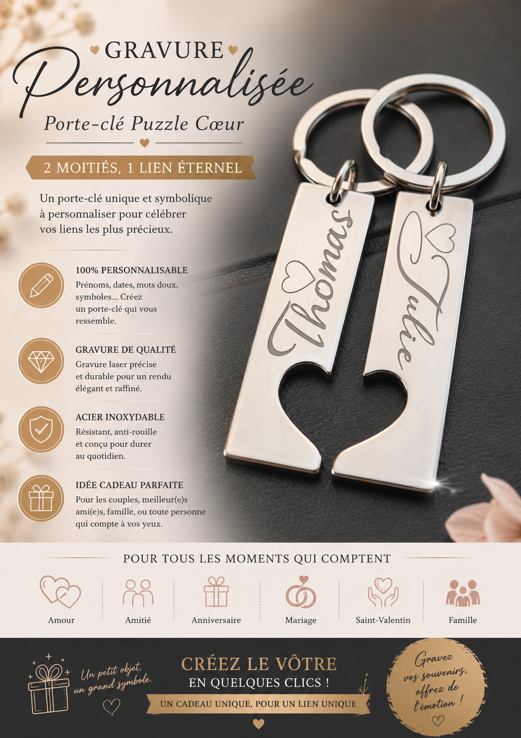 Porte-clé puzzle coeur