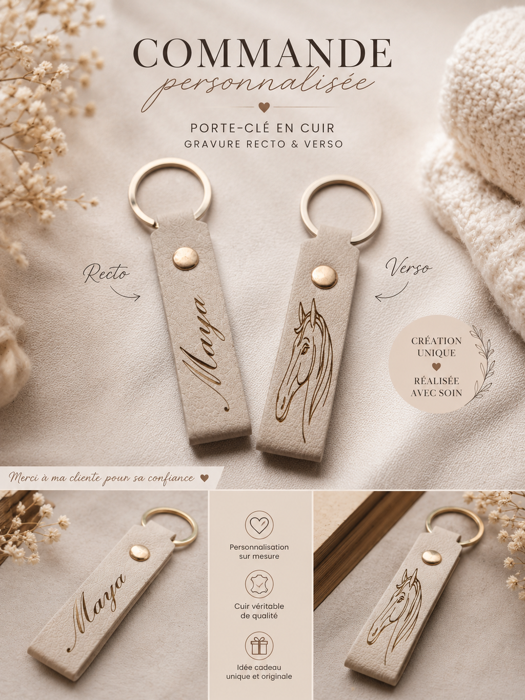 Porte-clé lanière simili cuir ( plusieurs coloris )