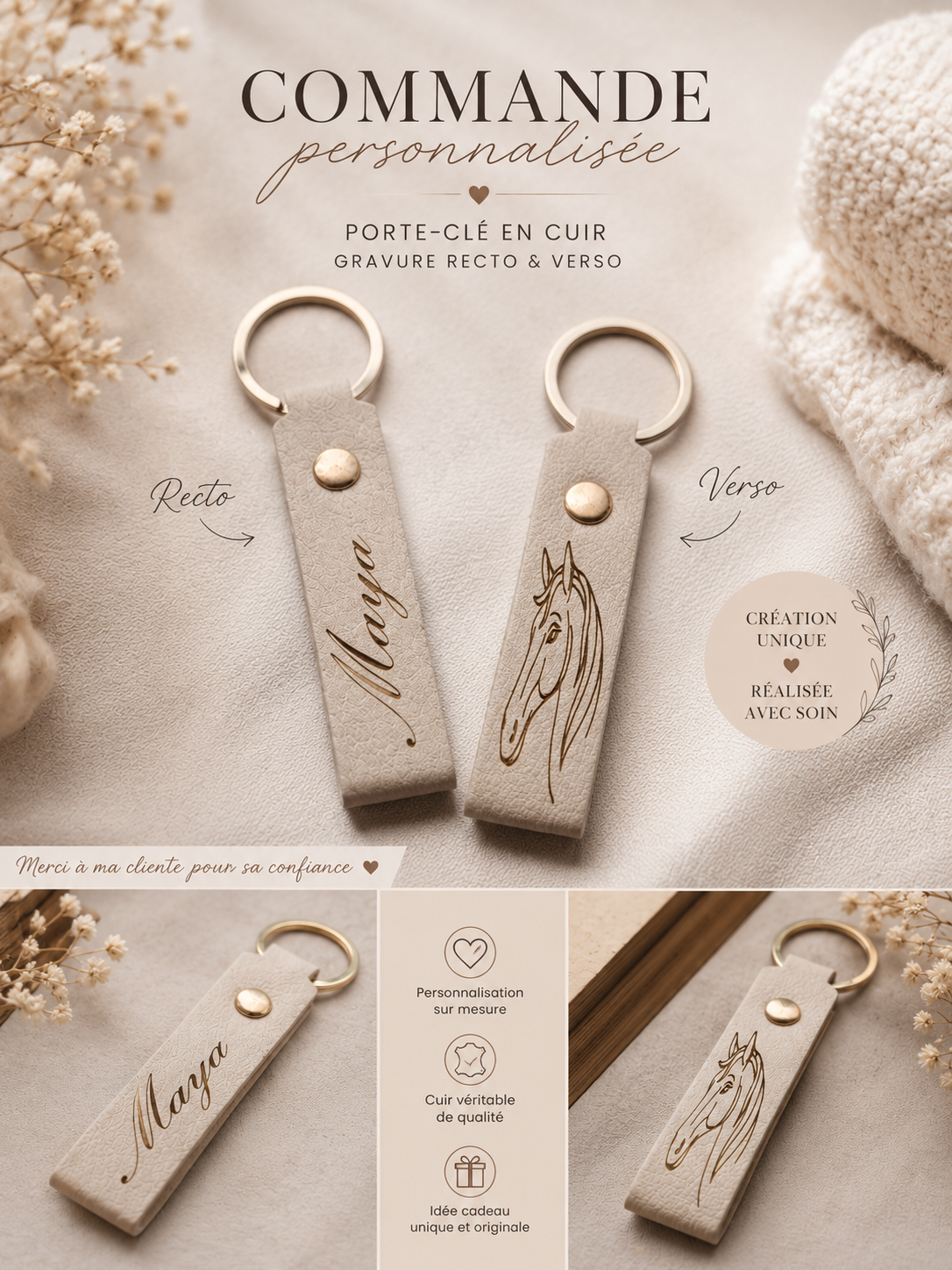 Porte-clé lanière simili cuir ( plusieurs coloris )